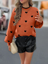 Olicaveia | Affectionate Vibes Strickpullover mit elegantem Herz-Design – Orange-Rot