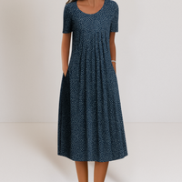 Annette™ | Elegantes bauchbedeckendes Kleid – Dunkelblaue Blüten