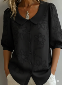 Perina - Soft-Touch-Bluse mit Blumenmuster – Schwarz