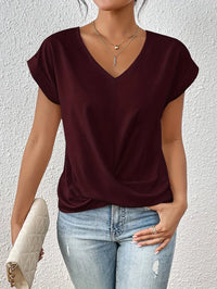 CLEO - LÄSSIGES T-SHIRT MIT SWEETHEART-AUSSCHNITT – Rotwein