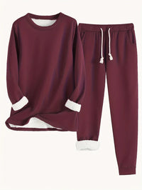 Leyliana | Thermo-Set Einfarbig – Warmer Zweiteiler für Damen – Weinrot