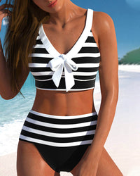 Alina | Gestreifter Bikini mit hoher Taille – Schwarz