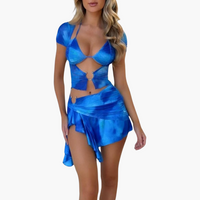 Cut-Out Co-Ord Zweiteiler - Damen Sommerlook für den Strand – Blau