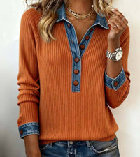 Ravit - Denim Strickoberteil Mit Langen Ärmeln – Orange