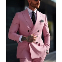 Zweireihiger Herren mit Sechs Knöpfen Hochzeitsgast Anzug | Elegant – Rosa