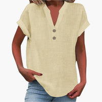Damen Bluse mit V-Ausschnitt und kurzen Ärmeln – Khaki
