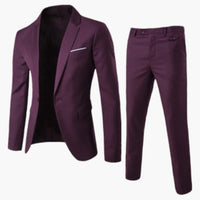 Herren Sommer Anzug Zweiteiler mit Revers und Flatfront Hose – Dunkles Lila