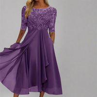 Gundrada | Elegantes Midi Kleid mit Spitzenärmeln – Dunkellila