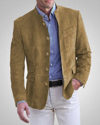 Paulex | Herren Klassischer Stehkragen Blazer – Khaki