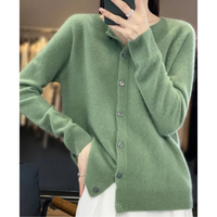 Miriam | Damen Bequem Woll Strickjacke – Hellgrün