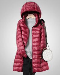Paula | Damen Leichte Gesteppte Lange Daunenjacke – Bordeaux