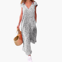 Leo Maxikleid für Damen – V-Ausschnitt und lockere Passform – Grau