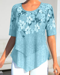 Elysia - Blumenmuster-Oberteil – Blau