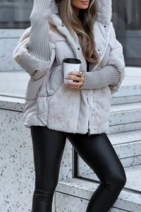 Sophie - Mehrfarbige Winter-Thermojacke mit Kapuze – Grau