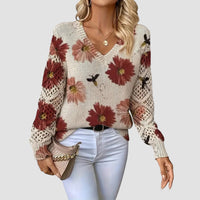 Martina™ | Eleganter Pullover mit Blumenmuster – Rot