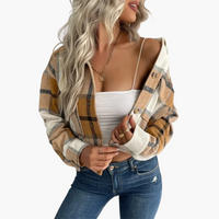Damen Karierte Jacke mit Knopfverschluss – Khaki