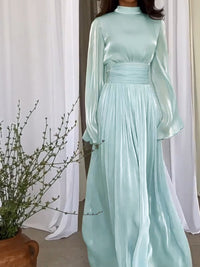 Heidi-Mode | Stilvolle Maxi Kleid Mit Schleifenbund – Grün