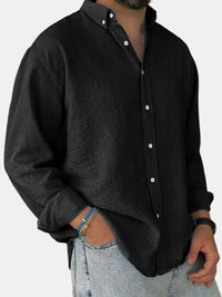 Herren Freizeit Button-Down Langarm Hemd – Schwarz
