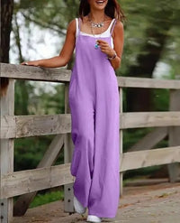 Elfriede | Damen Leinenjumpsuit Latzhose Wide-Leg-Pants Träger Hosenanzug – 7