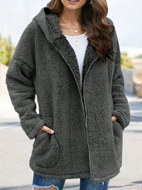 Leyalora | Damen Teddyjacke mit Reißverschluss – Olivegrün – Grau