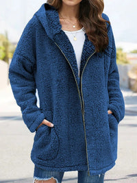 Leyalora | Damen Teddyjacke mit Reißverschluss – Olivegrün – Blau