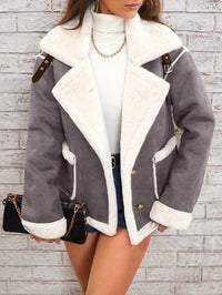 Leyarae | Plüsch Jacke mit Reverskragen – Winter Warme Lässige Oberbekleidung – Dunkelgrau
