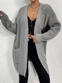 Lifaronie | Schicke Strickjacke mit offener Tasche im entspannten Stil – Dunkelgrau