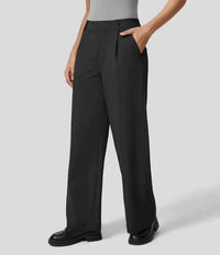 Palazzo Hose für Damen - Sommerliche Business Stoffhose mit Weitem Bein – Schwarz