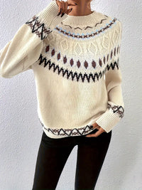 Dreirith | Geometrisch Schick Gestrickter Pullover Elegant Acryl – Beige