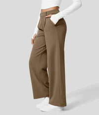 Palazzo Hose für Damen - Sommerliche Business Stoffhose mit Weitem Bein – Braun