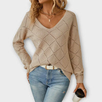 Off-Shoulder-Pullover mit V-Ausschnitt – müheloser Chic für jeden Anlass – Beige