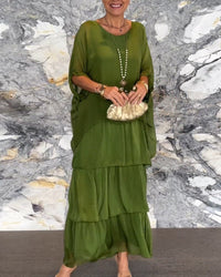 ZELMA - LANGES KLEID MIT SCHICHTEN – Grün