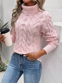 Lorraine - Zopfmuster Rollkragenpullover – Rosa