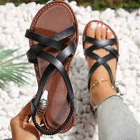Heidi-Mode | Crisscross Flache Sandalen mit Rutschfester Riemen – Schwarz