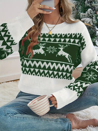 Pavelyaya | Festlicher Pullover mit Rundhalsausschnitt und lustigem Rentiermuster – Weiß