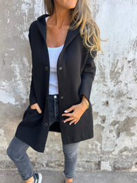 Hanneke™ | Sommerblazer mit Knöpfen und Kapuze – Schwarz