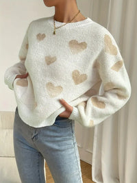 Cliamara | Charmanter Pullover mit Herzmuster und Schultern – Weiß