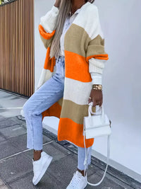 Rertelha | Langer Cardigan, elegantes offenes Frontdesign für kaltes Wetter – Orange
