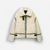 Winter Teddy-Pilotenjacke für Damen – Weiß