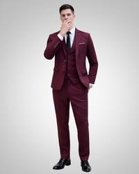 Simon | Herren Slim Fit Dreiteiliger Hochzeitsanzug – Bordeaux