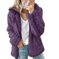 Kosara | Plüschjacke mit Kapuze und Reißverschluss, Fleeceweste – Lila