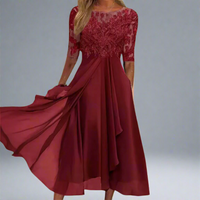 Gundrada | Elegantes Midi Kleid mit Spitzenärmeln – Weinrot