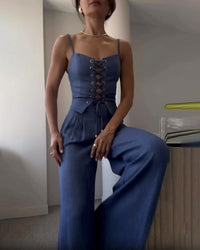 Pendler Alleskönner String Top & Hosen Zweiteiliges Set – Blau