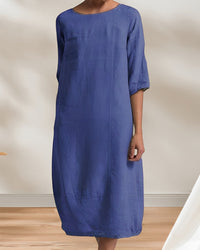 Marbella Dress | Ladies Casual Leinen-Look Einfaches Midikleid – Blau