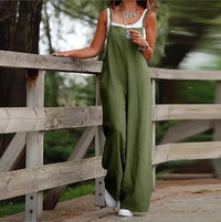 Elfriede | Damen Leinenjumpsuit Latzhose Wide-Leg-Pants Träger Hosenanzug – 4