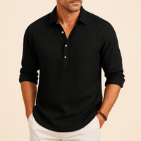 Gustav | Herren Klassisches Henley Poloshirt mit langen Ärmeln – Schwarz