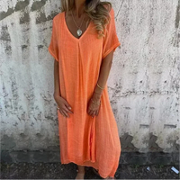 Leni | Kleid mit V-Ausschnitt und Seitentaschen – Orange