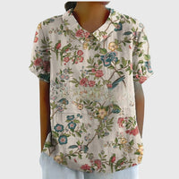 Elke | Damen Bluse Blumenkragen Kurzarm Romantic Feminin Sommer – Grau