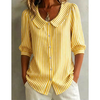 Greta | Damen Gestreifte Bluse mit Knopfleiste – Gelb