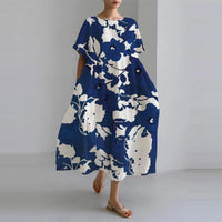 Zara - Blumiges locker fallendes Maxikleid – Dunkelblau